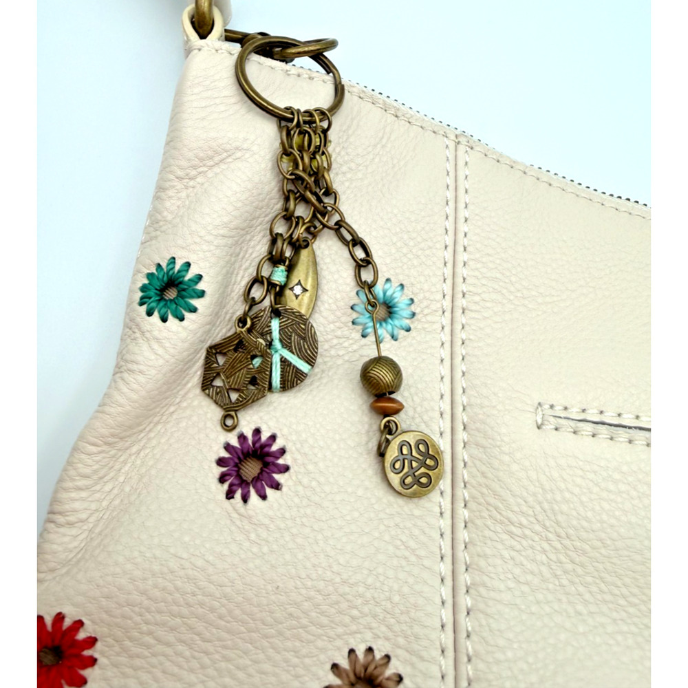 The Sak Sequoia Leather Hobo Bag in Stone With Embroidered Flowers Style 107136 - Picture 7 of 9